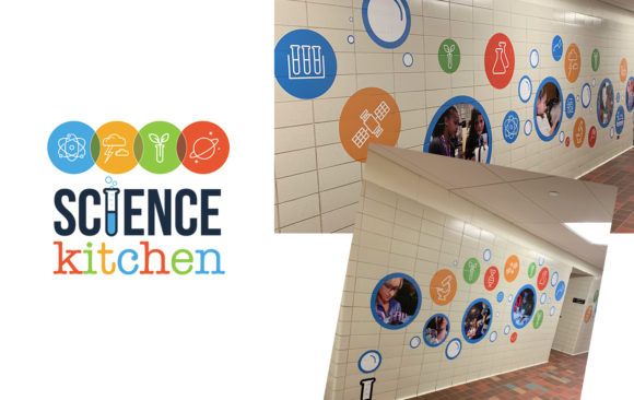 Science kitchen logo and wall art